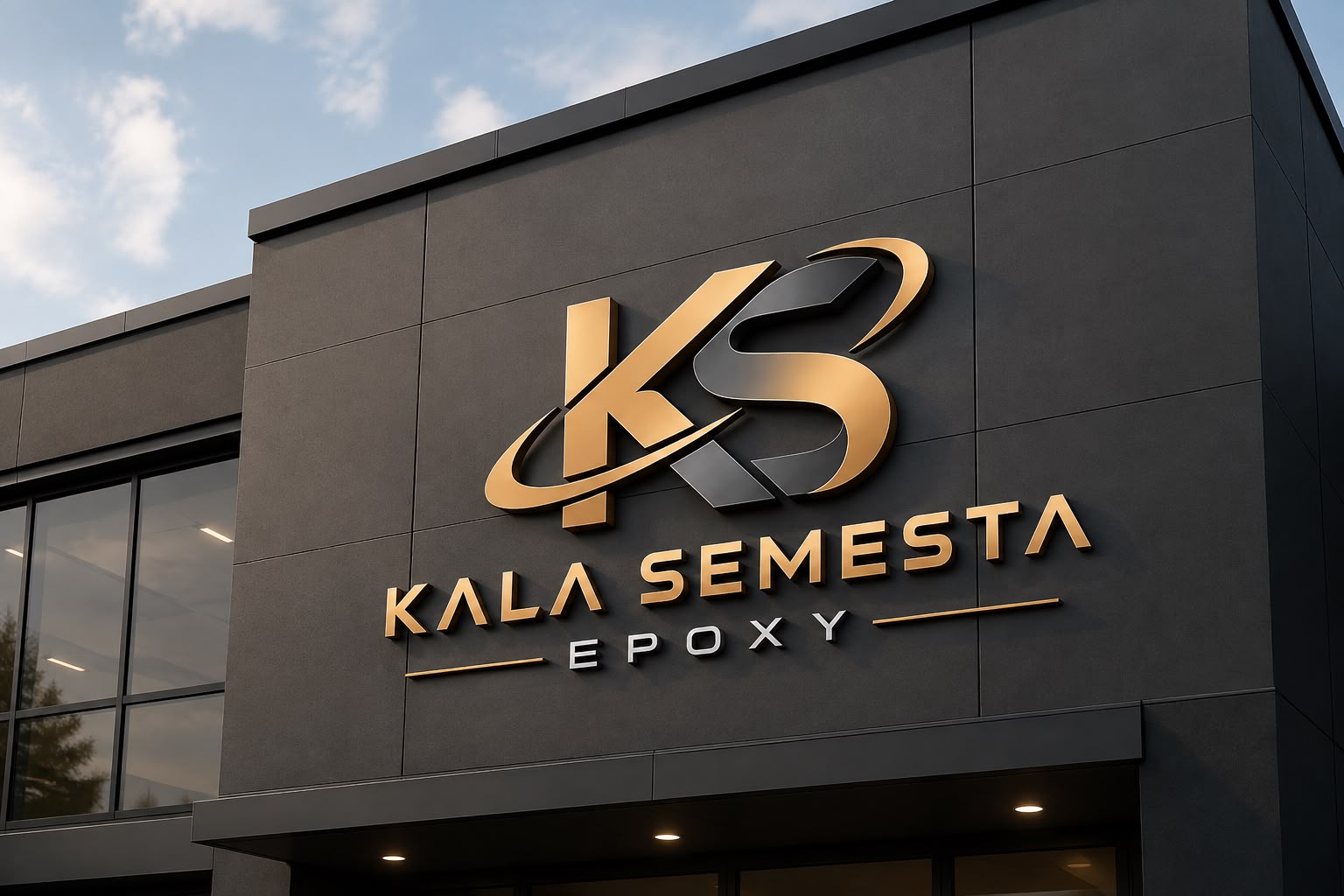 Logo Kala Semesta Epoxy pada fasad gedung
